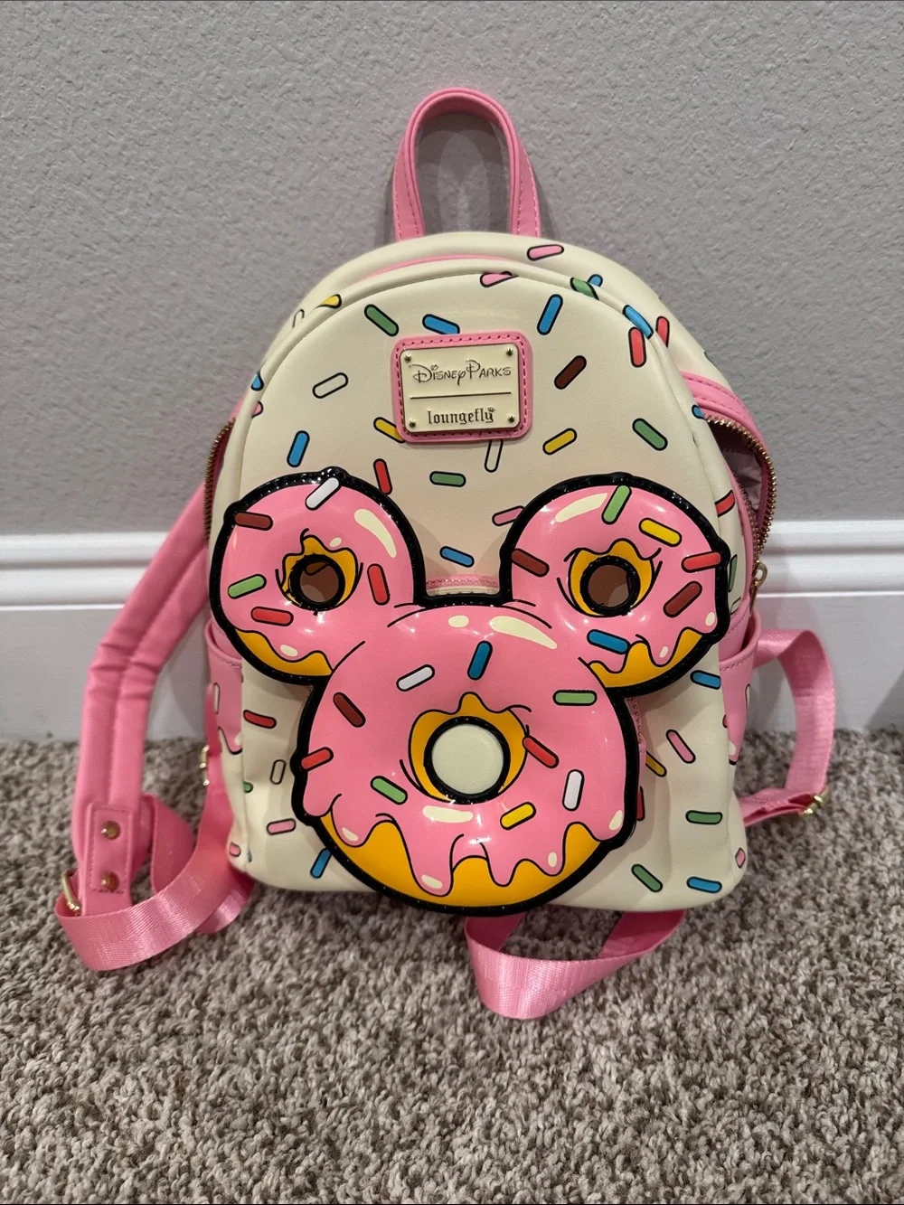 Loungefly Pink & Cream Mickey Donut Kids Mini Backpack